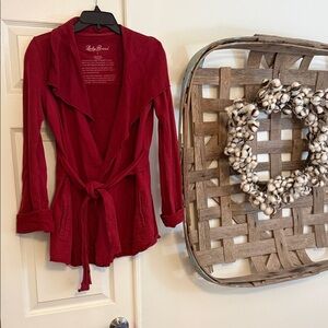 Lucky Brand Deep Red Open-Front Cardigan with Tie Waist